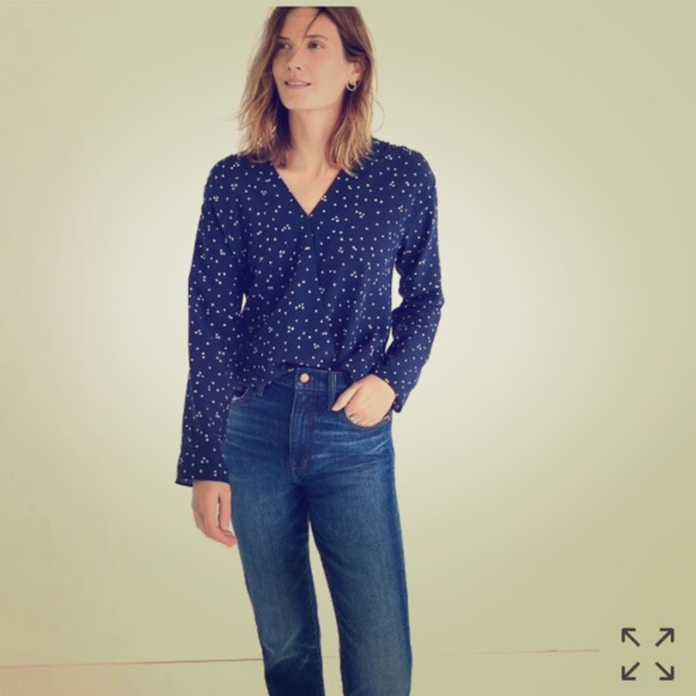 Madewell Navy Heart Print Silk Top